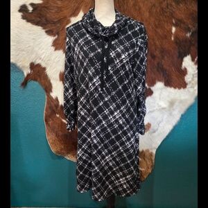 Robert Louis Monochrome Checkered Cowl Neck Dress